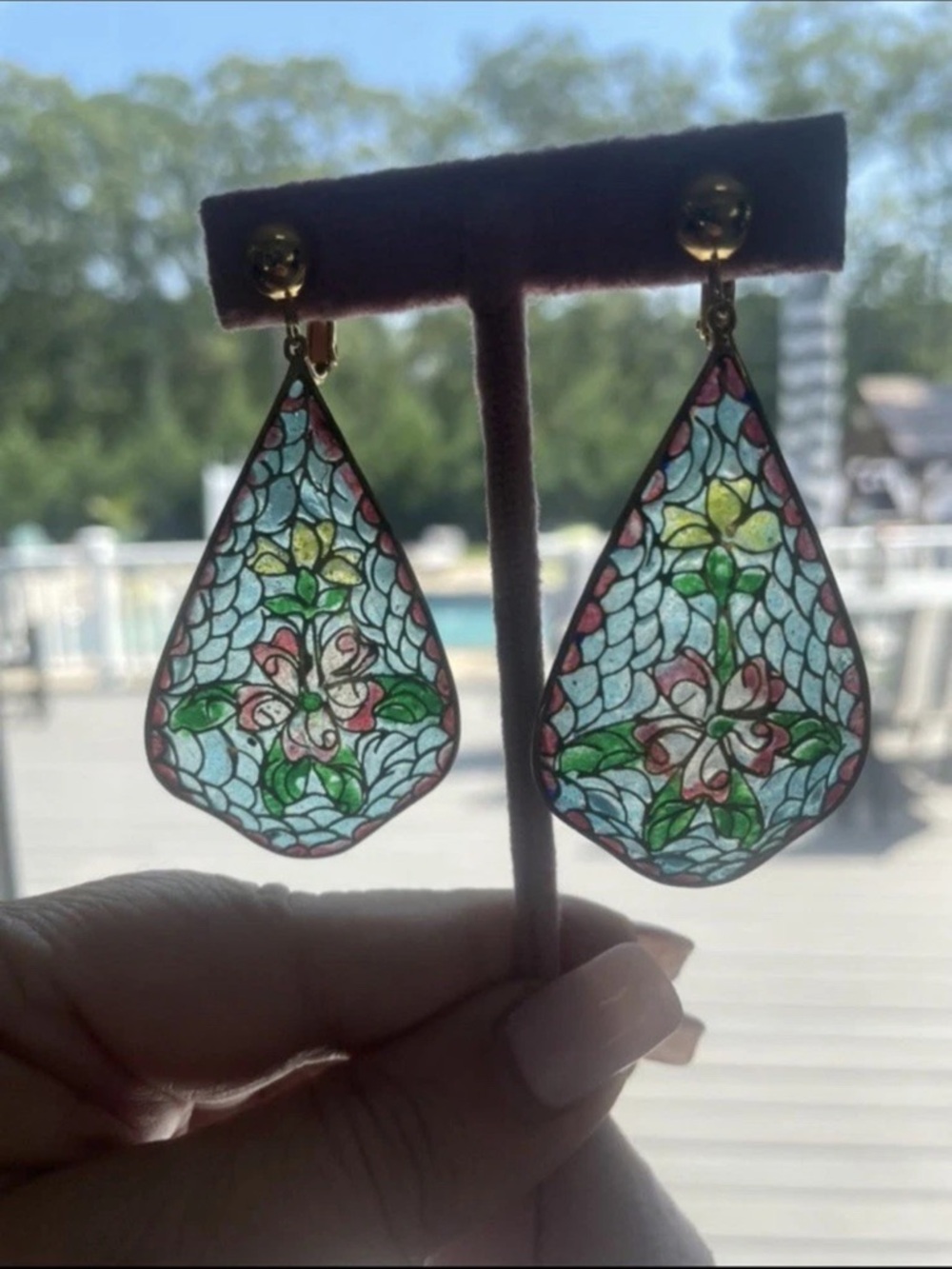 Vintage rare Plique de Jour earrings